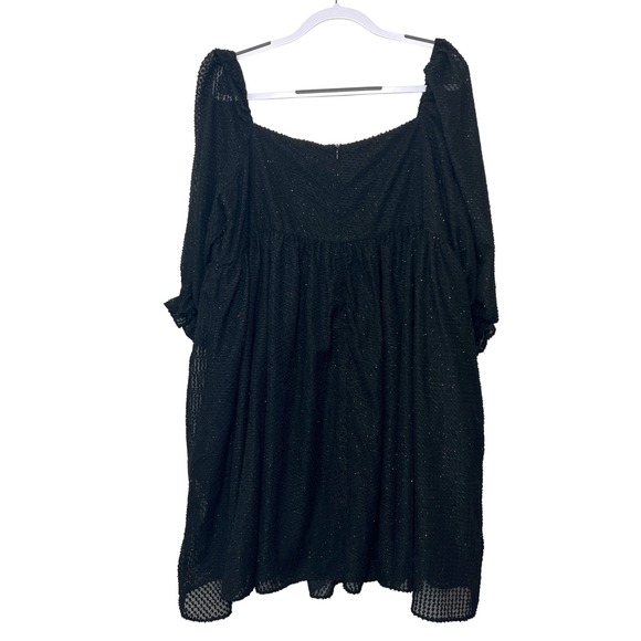 Chic Soul Black Mini Dress Sparkle Square Neck Long Sleeve‎ Babydoll Coquette 3X - Picture 2 of 5